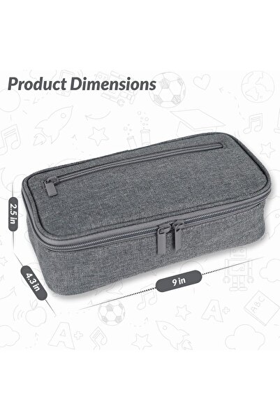 KASTWAVE Large Gray Pencil Case - Big Capacity Zippered Desk Organizer