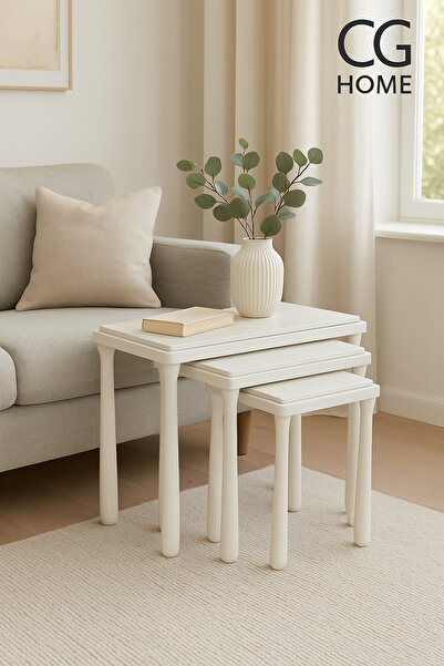 CG HOME Alvin Zigon Sehpa Üçlü Lüx Ağaç Lake Boyalı Sehpa