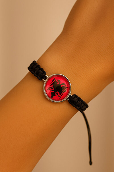 Herşey Nota سوار من الحبل المحبوك الأسود مع رمز علم ألبانيا |   للجنسين، تصمي...