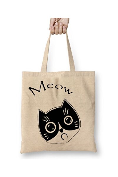 Toyaso Cat Meow pisică Geantă de pânză albă Geantă de cumpărături cu mâner lung Geantă de plajă