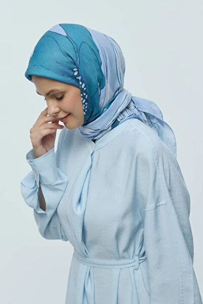 Modakaşmir Peony Pattern Bamboo Scarf - Ice Blue