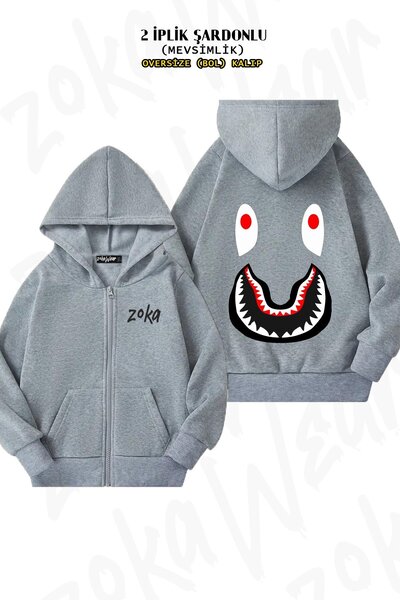 ZOKAWEAR Cardigan unisex Bape Shark Smiling Face cu imprimeu supradimensionat...
