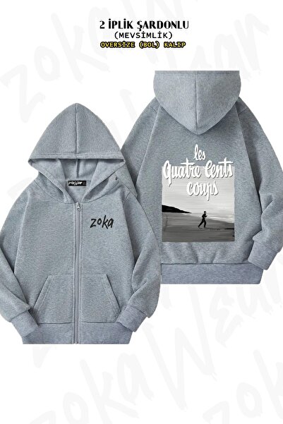 ZOKAWEAR Унісекс Truffaut 400 Blows 400 coups Надрукований Oversize Надрукований на спині Капюшон з блискавкою Кардиган