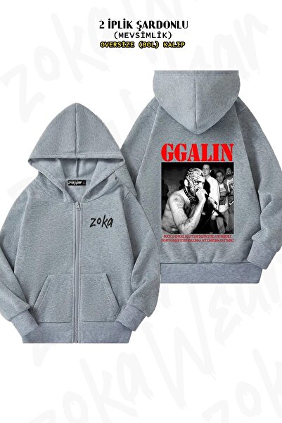 ZOKAWEAR Унісекс подарунки GG Band Allin з принтом Oversize з принтом на спині, на блискавці, з капюшоном