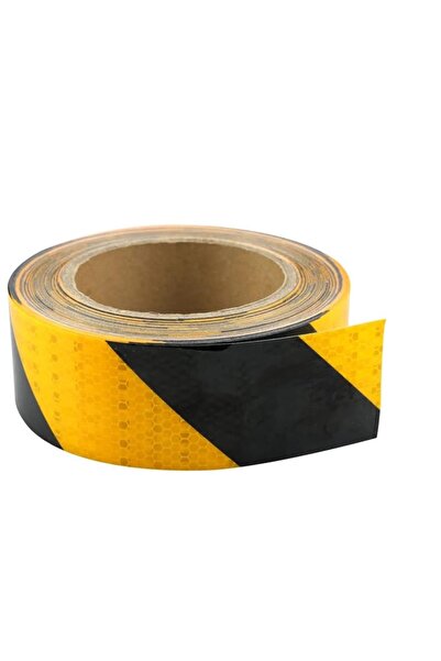 Temiz Pazar 5 cm x 5 Metre Yansıtıcı Siyah Sarı Uyarı Bandı – Basamak, Zemin,...