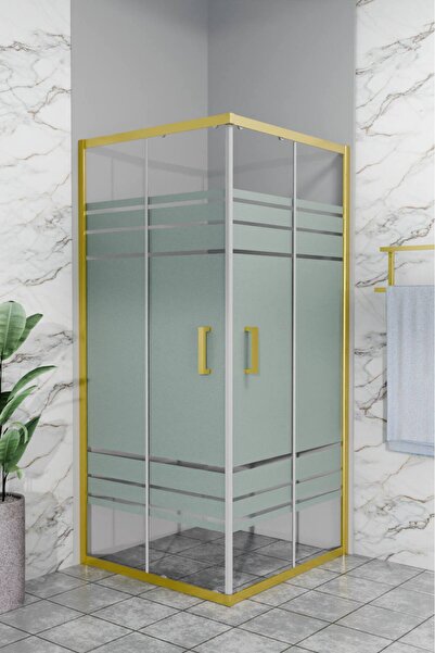 BAGNOGLASS BAGNO SERİ GOLD PROFİL KUMLAMA DESEN 5MM ŞEFFAF CAM 1.90 DUŞAKABİN
