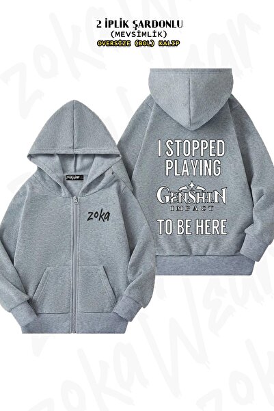 ZOKAWEAR سترة للجنسين I Stopped Playing Genshin Impact مطبوع قصة فضفاضة Sırt ...
