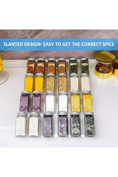 Slasa Clear Acrylic Spice Drawer Organizer 33.5x43cm 4-Tier Adjustable Rack 1 Pack
