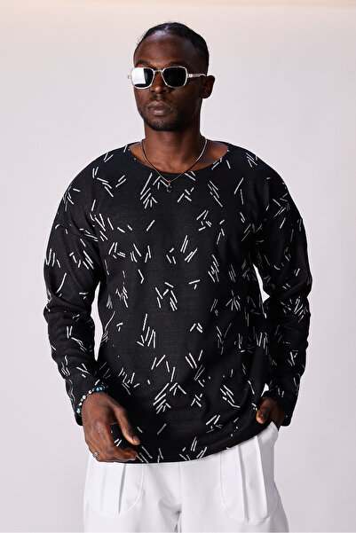 Superbluemexico Unisex Jacquard Patterned Long Sleeve Tshirt