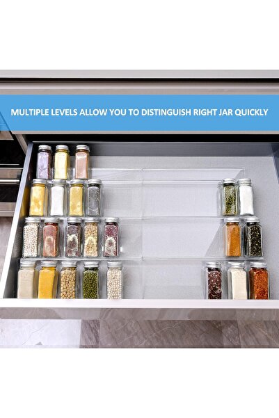 Slasa Clear Adjustable 4-Tier Acrylic Spice Drawer Organizer 33–67cm 2 Pack