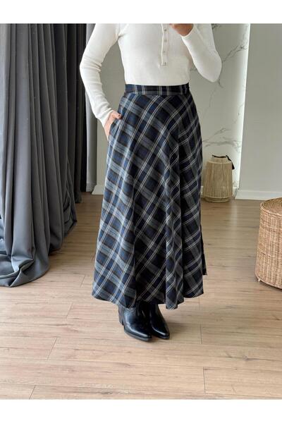 X-Young Plaid patterned bias skirt gray