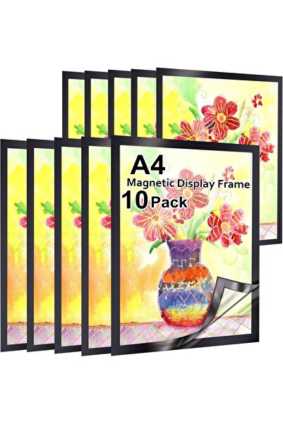 KASTWAVE A4 Self-Adhesive Magnetic Display Frame, 10 Pack (Black)