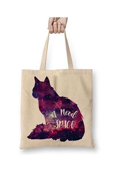 Toyaso Geantă din pânză Galaxy Space Cat pisică cu mâner lung Geantă de cumpă...