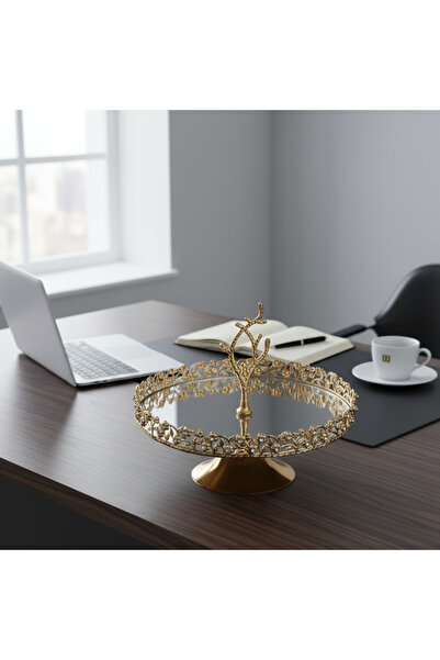 GenelTedarik Aynalı Tek Katlı Sunumluk – Gold Detaylı Sofra ve Masa Dekorasyonu