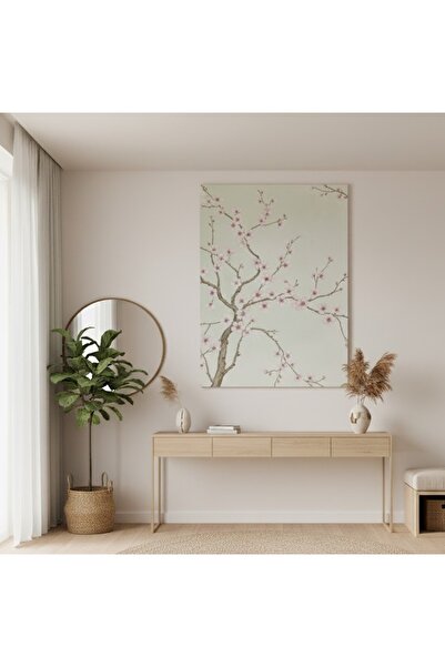 hollywest Kiraz Çiçeği (Sakura) Suluboya Efektli Kanvas Tablo, Bahar Temalı Pembe Çiçekler Duvar Tablosu