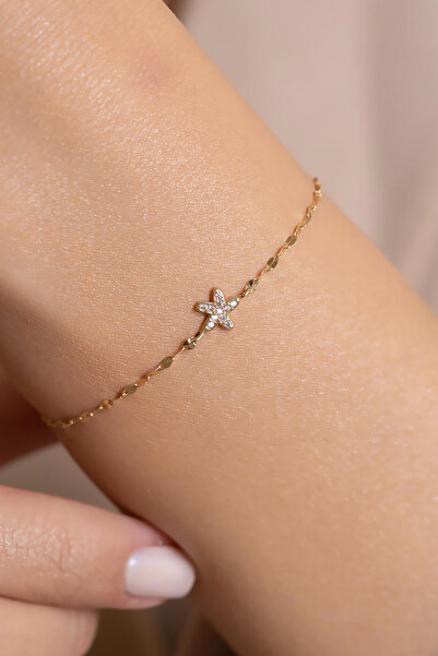 AMES GOLD KUYUMCULUK 14 Ayar Altın Küçük Yıldız Mucizesi Aynalı Zincir Bileklik