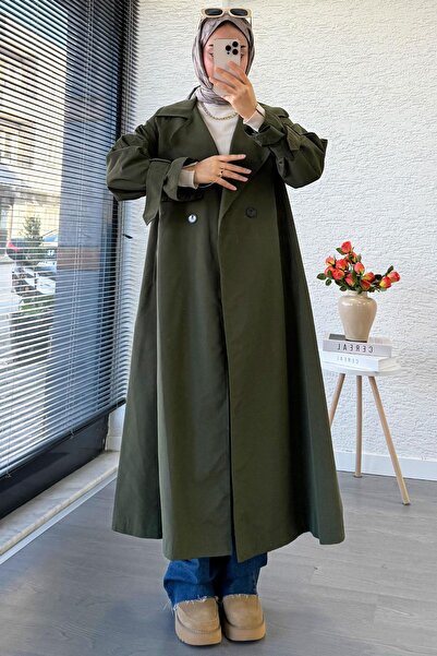 MELEK ARAZ Premium Women's Trench Coat with Half-Covered Front – Khaki