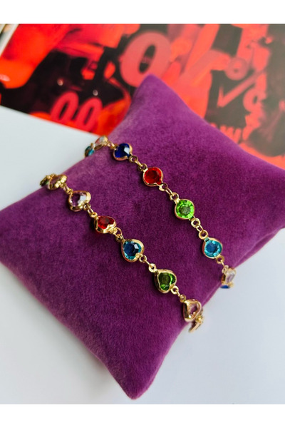 roshel 2'li Çelik Kararmaz Zirkon Taşlı Kombin Bileklik Seti Kalp Detaylı 18+...