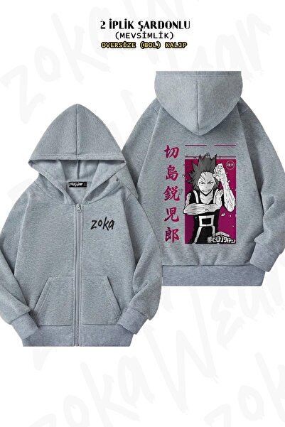 ZOKAWEAR Унісекс My Hero Academia Eijiro Kirishima з принтом Oversize з принтом на спині, капюшон на блискавці