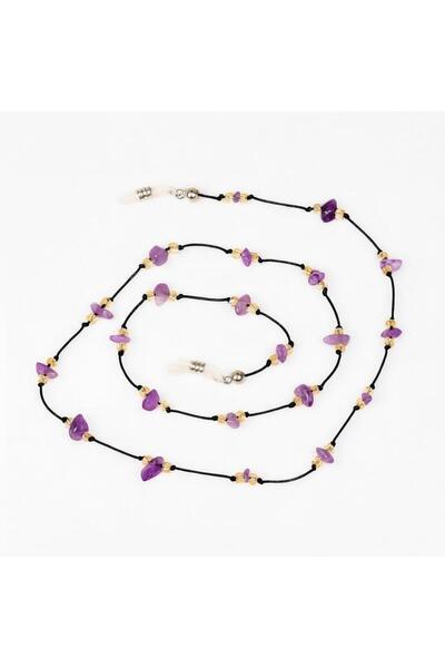 Taş Sandığı Triple Natural Stone Eyeglass Strap Set – Amethyst, Pink Quartz, and Aventurine Glasses Cord