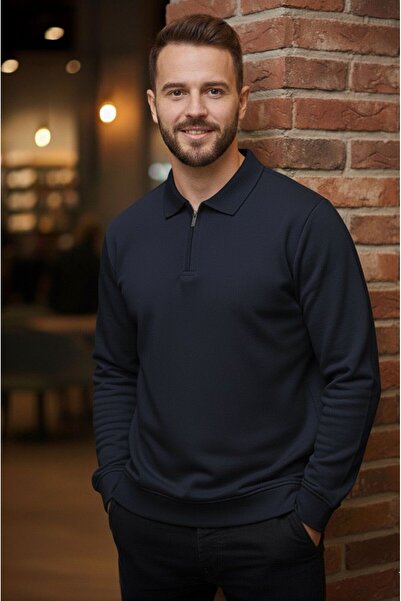 DYNAMO erkek polo yaka fermuarlı triko kazak 7001