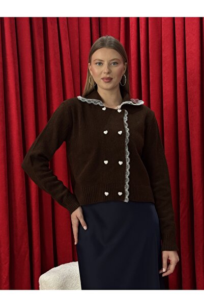 Neva Wear Elegant Lace Collar Buttoned Knitwear Jacket