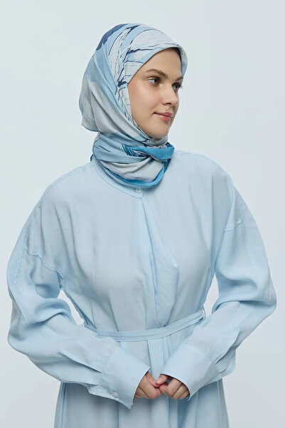 Modakaşmir Peony Pattern Bamboo Scarf - Blue Grey