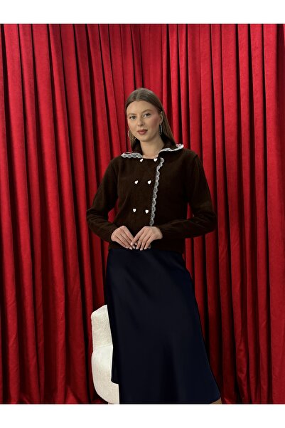 Neva Wear Elegant Lace Collar Buttoned Knitwear Jacket