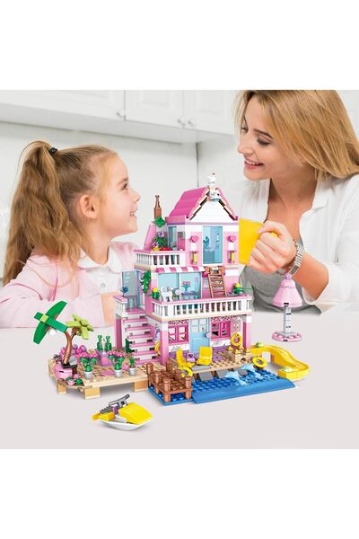 KASTWAVE مجموعة بناء فيلا شاطئية للفتيات الورديات - 822 قطعة (للأعمار من 6 سنوات فما فوق)