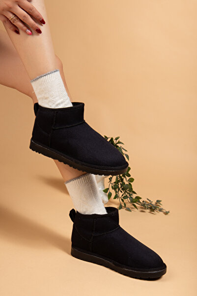 uway Cizme de iarnă pentru femei, din piele intoarsa, cu blana de lana, talpa subtire, cizme scurte mini Ug, pana la glezna