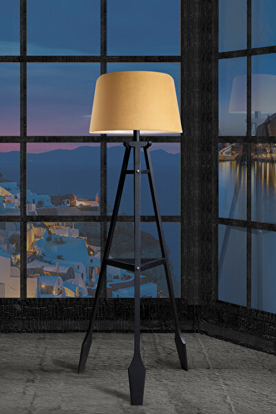 Ağaç Ustası Remi Tripod Lambader Abajur Avize Aydınlatma Ahşap Siyah Ağaç Country Dekor Lamba Aplik Masif Doğal