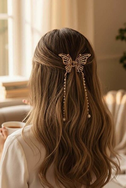 TAKIŞTIR Gold Color Metal Latch Buckle with Stone and Pearl Detail