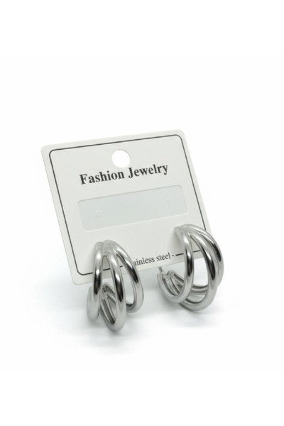 BuradaBuldun Silver Color Thick Hoop Earrings - Steel (Stainless Steel)