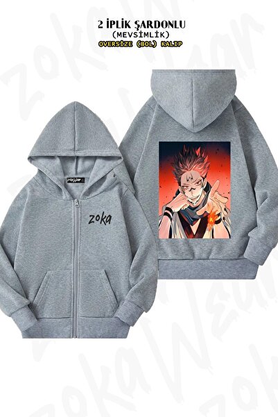 ZOKAWEAR Унісекс Jujutsu Kaisen Sukuna Ryomen v3 з принтом Oversize з принтом на спині, на блискавці, з капюшоном