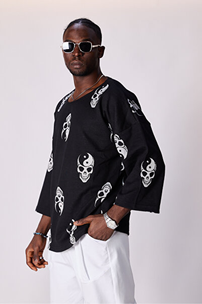 Superbluemexico Unisex Jacquard Patterned Fakir Sleeve T-Shirt