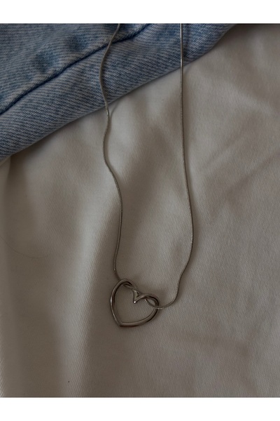DeNors Silver Heart Necklace |   Women's Silver Color Heart Detailed Necklace |   Elegant Trend Jewelry