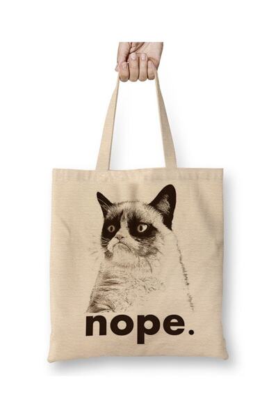 Toyaso Cats Kedi Nope Біла тканинна сумка з довгими ручками Сумка для покупок Сумка для пляжу