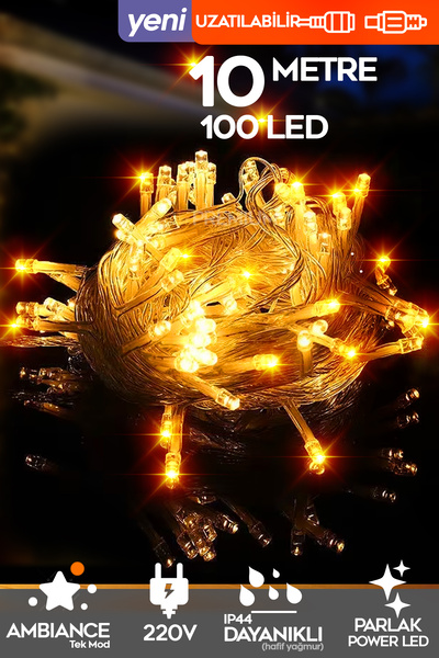 SULED 10 Metre 100Led Gün Işığı İç & Dış Mekan Süsleme Işığı IP44 Yağmura Dayanıklı Bahçe Ev Led Işık