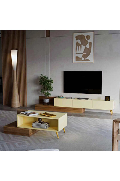 Stylish Home Modern brown and beige TV stand and coffee table set - SH55
