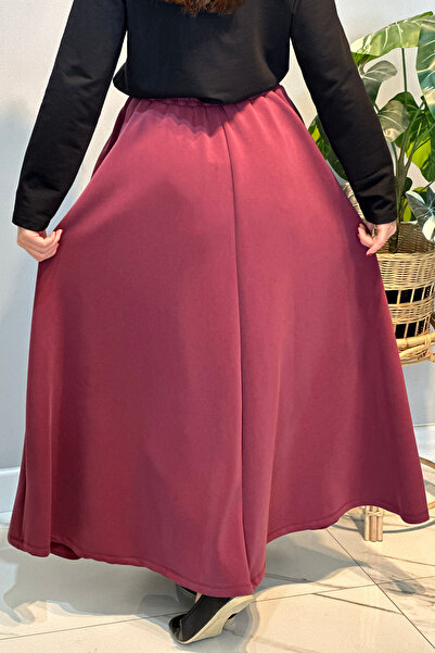 Lale Butik Cupra Flared Skirt 36469 Burgundy