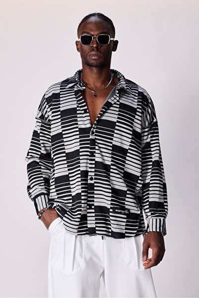 Superbluemexico Unisex Jacquard Patterned Oversized Design Shirt