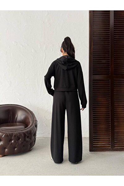 cemo Stone Embroidered Hooded Zippered Pipe Leg Women's Tracksuit Set