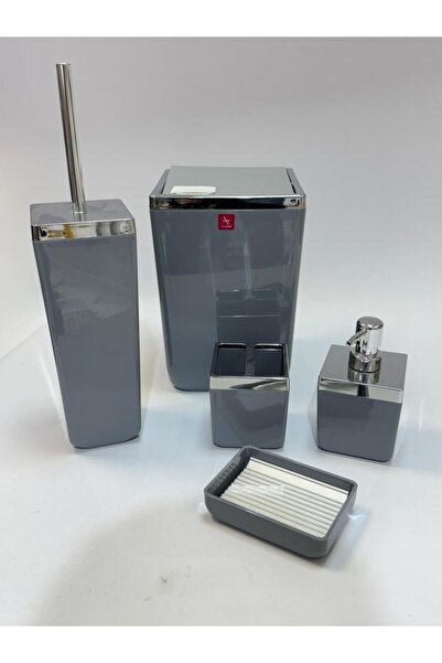 Living طقم حمام مربع مكون من 5 قطع باللون الرمادي والفضي