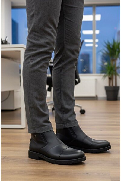 Budaks Men's Genuine Leather Water and Cold Resistant Fur Lined Non-Slip Sole Lace-Up Zippered Black Casual Boots 282