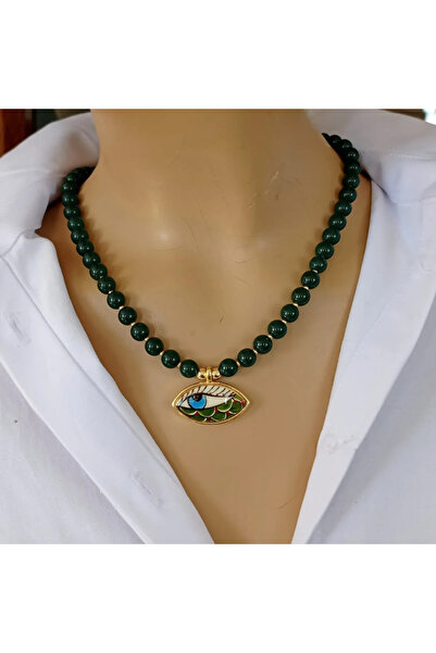 shop Elde Çizim Porselen Göz Kolye – Cam Boncuklu, Özel Tasarım