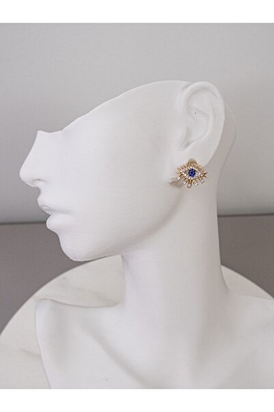 Dila Design Xuping Mavi Beyaz Zirkon Taşlı Göz Şeklinde Rose Gold Halka Küpe