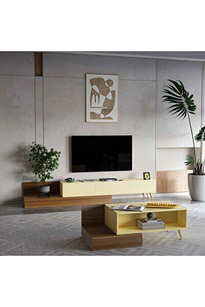 Stylish Home Modern brown and beige TV stand and coffee table set - SH55