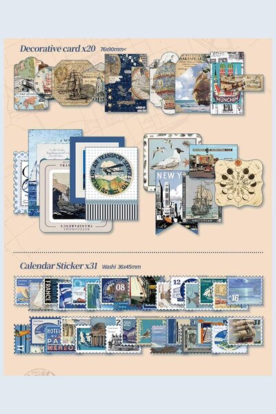 Buka Shops "Global Travel" Serisi 154 Parça Seyahat Temalı Scrapbook Seti - Hediye Kutulu Defter, Sticker, Wash