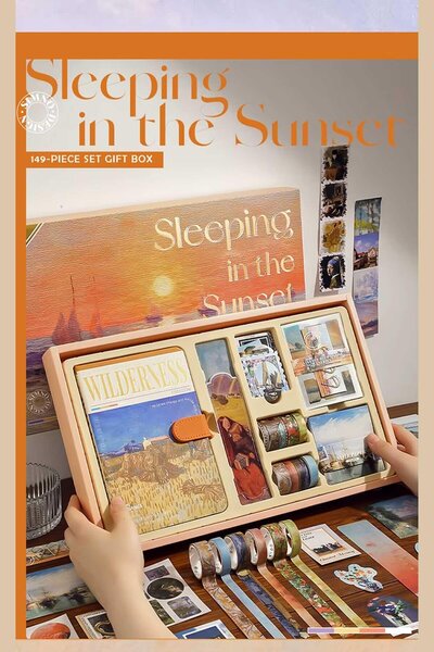 Buka Shops "Sleeping in the Sunset" Serisi 149 Parça Premium Sanat Seti - Hediye Kutulu Mıknatıslı Defter, 7 Wa