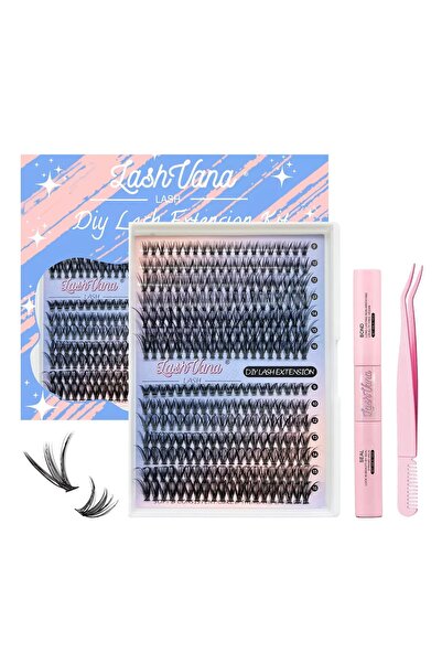 LashVana 280 قطعة من الرموش الصناعية، مجموعة رموش فردية مختلطة من 9 إلى 16 مم مع فرشاة الرموش ومجموعة أدوات تجعيدها